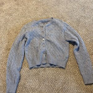 Gray Cropped Cable Knit Button Cardigan